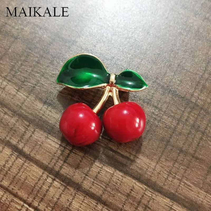 MAIKALE Очаровательная Красная Зеленая эмалированная Вишня брошь на булавке цветок броши для женщин девочек воротник костюм шаль-рубашка вечерние аксессуары подарок