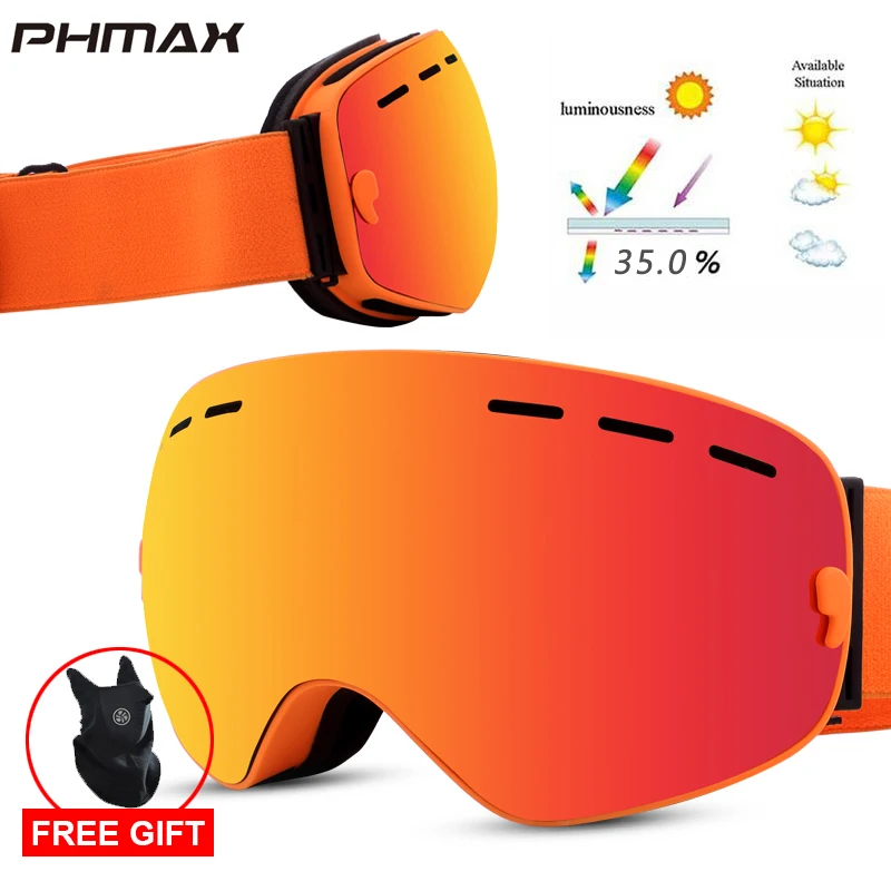 P-XJ-0107 PHMAX лыжные очки с лыжной маской для мужчин и женщин, очки для сноуборда, очки для катания на лыжах с защитой от уф400 лучей, противотуманные снежные лыжные очки - Цвет: P-XJ-0107