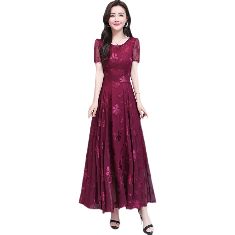 

2021 Summer Navy Print Long Party Dress Women Elegant Bodycon Short Sleeve Dress Chic Lady Vintage A-line Maxi Dresses Vestidos