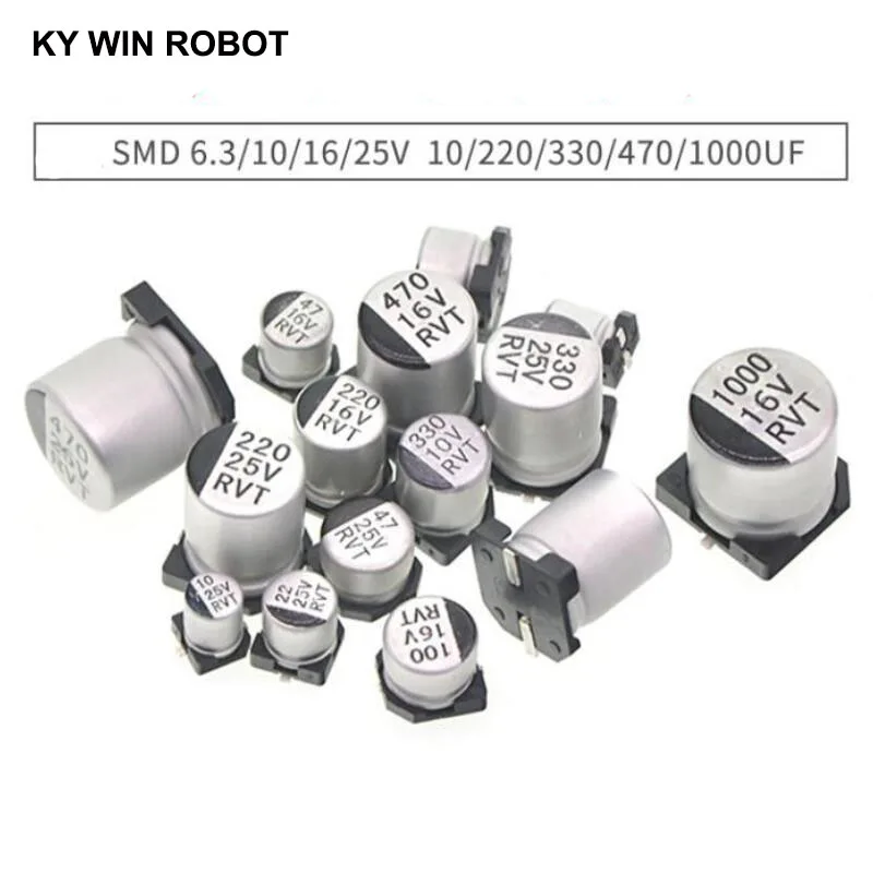 10 шт. SMD 6,3 V 10V 16 V, алюминиевая крышка, 25В 35В с алюминиевой крышкой, 50В Алюминий электролитический конденсатор с алюминиевой крышкой, 1 мкФ 2,2 мкФ 10 мкФ 22 мкФ 33 мкФ 47 мкФ 100 мкФ 220 мкФ 330 мкФ 470 мкФ 1000 мкФ