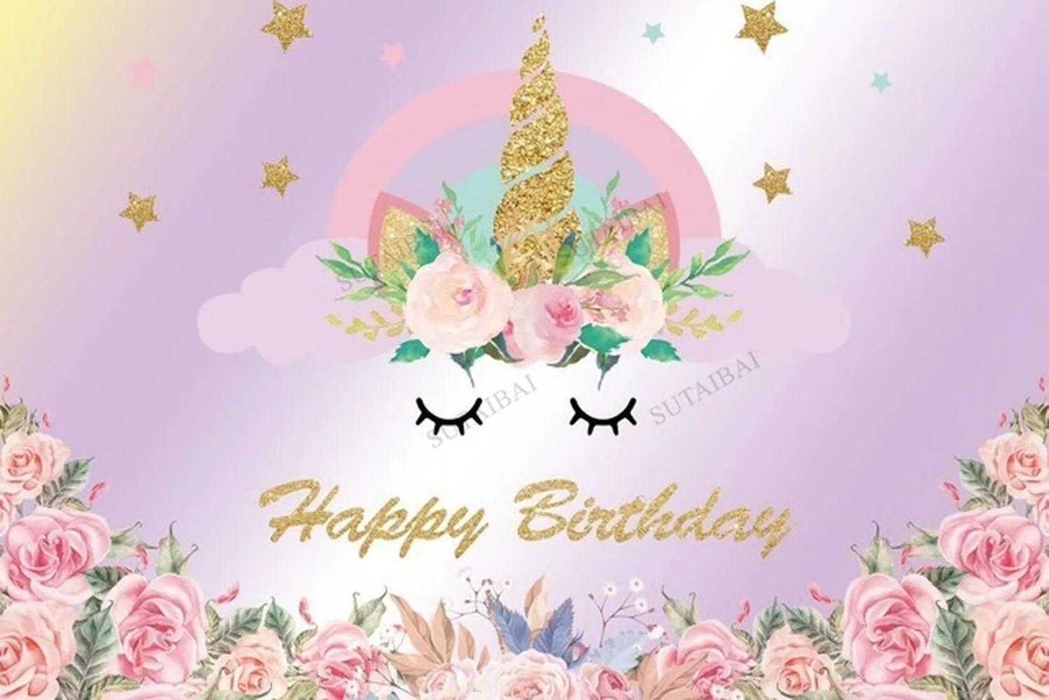 

Unicorn Theme Party Baby Birthday Flower Wreath Sky Stars Colorful Newborn Shower Child Portrait Photography Backdrop Studio
