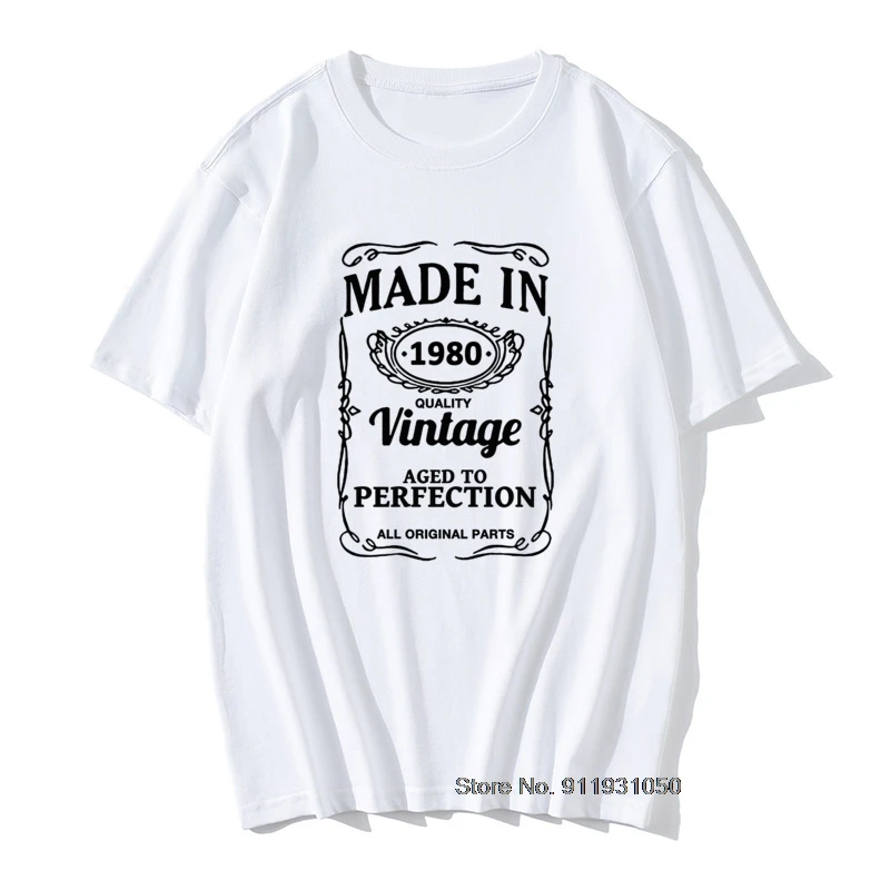 

Cool Gift T shirt Funny Men Summer Trendy Pop T Shirt Born in 1980 All Original Parts Letter Graphic 100% Cotton Tshirts