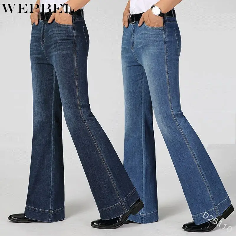 

WEPBEL Jeans Men's Casual Button Solid Color Slim Jeans Spring and Autumn Fashion Low Waist Pocket Wide-Leg Jeans