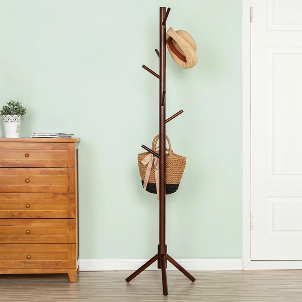 

Rubberwood Wooden Coat Rack Floor Standing Clothes Hat Hall Tree Hallstand Hatstand Hat Rack Coat Stand Holder with 8 Hooks