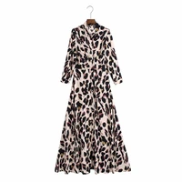 womens animal print slim fit lace up shirt dress for ladies 2021 new spring summer long sleeve leopard fashion long dresses