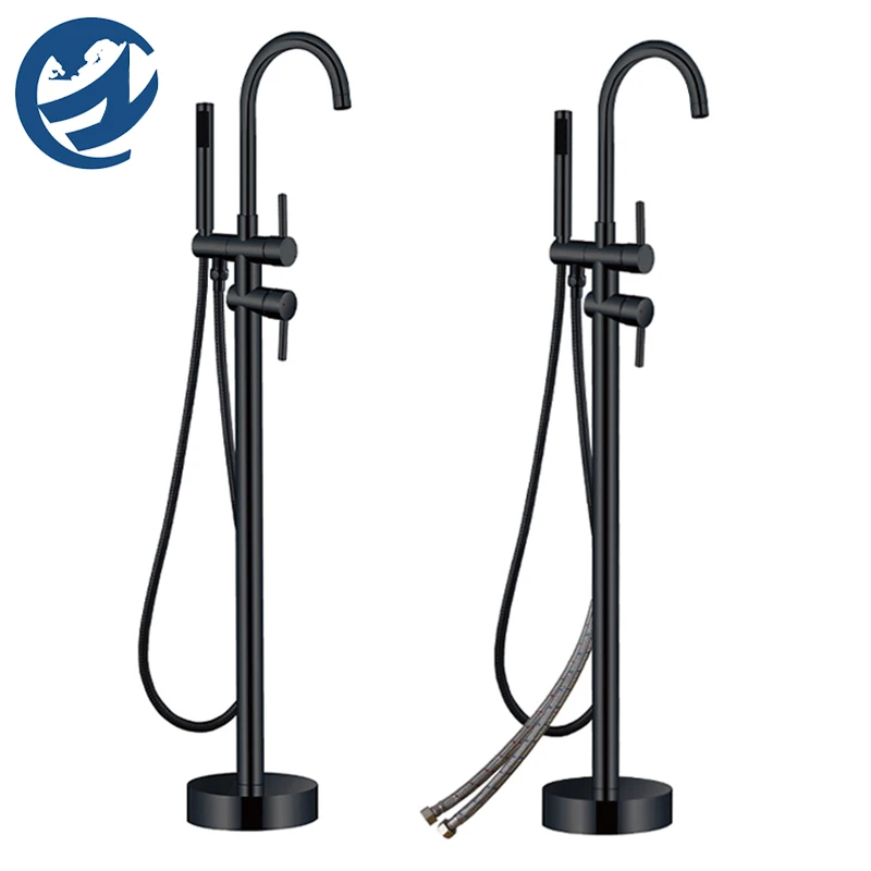 

Wall/Floor Mount Black Floor Standing Bathtub Faucet Hot Cold Mixer Crane Bathroom Faucet Basin Faucet Roatble Spout Faucet