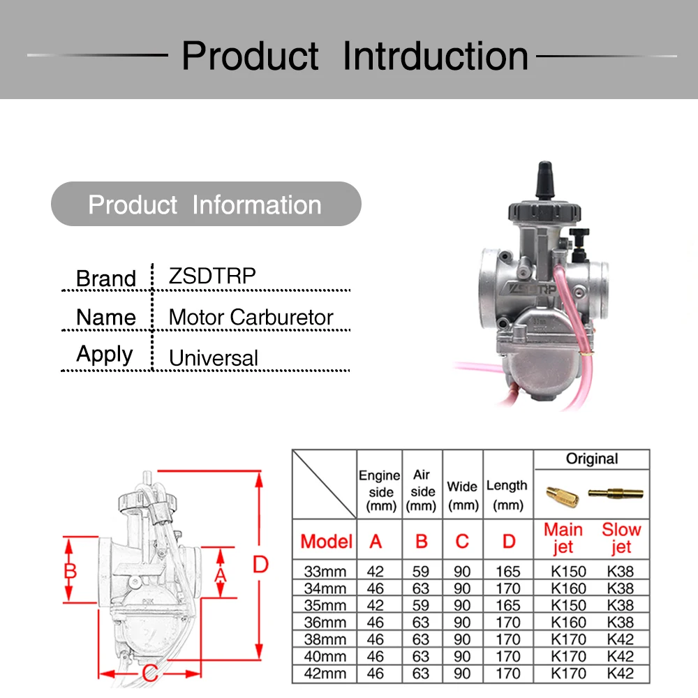 ZS гоночный мотоцикл Keihin PWK карбюратор 33 34 35 36 38 40 42 мм Carb Универсальный 2T 4T