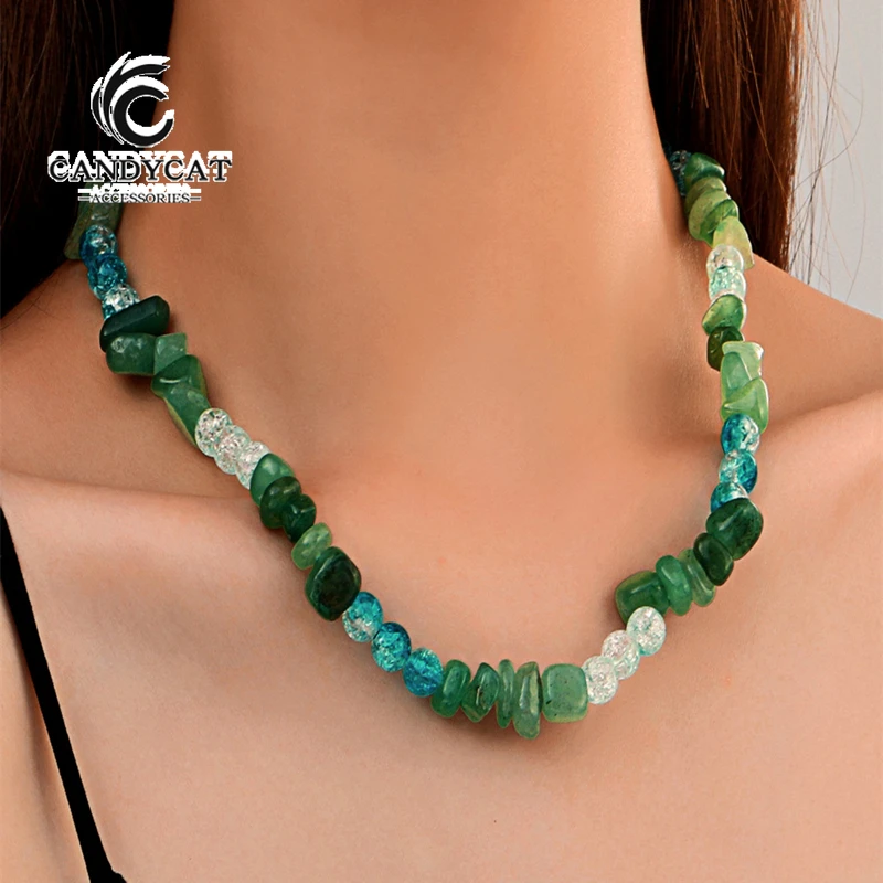 

Bohemia Green Crystal Necklaces Simple Transparent Irregular Quartz Stone Clavicle Chain for Women Trendy Elegant Choker Jewelry