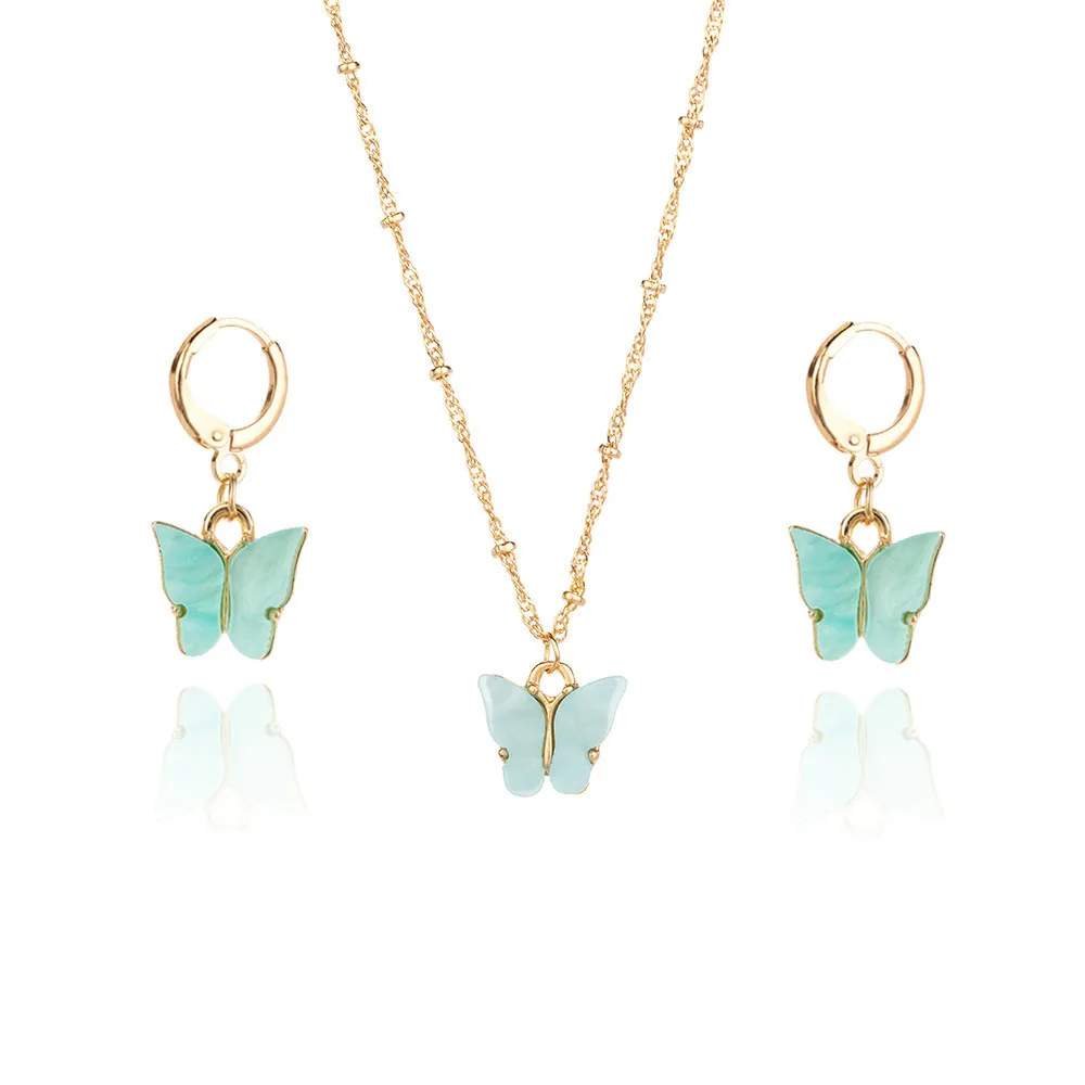 

2 Piece Set Jewelry Fashion Animal Butterfly Necklace Earring Set Elegant Ladies Jewelry Banquet Accessories Anniversary Gift