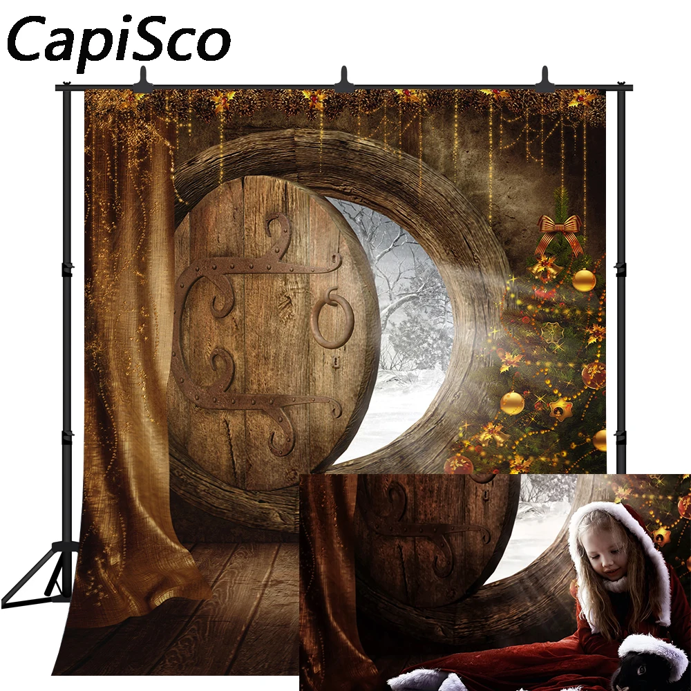 Каписко Фото фоны зима круг деревянная дверь дом дерево подарок фантазия ребенок
