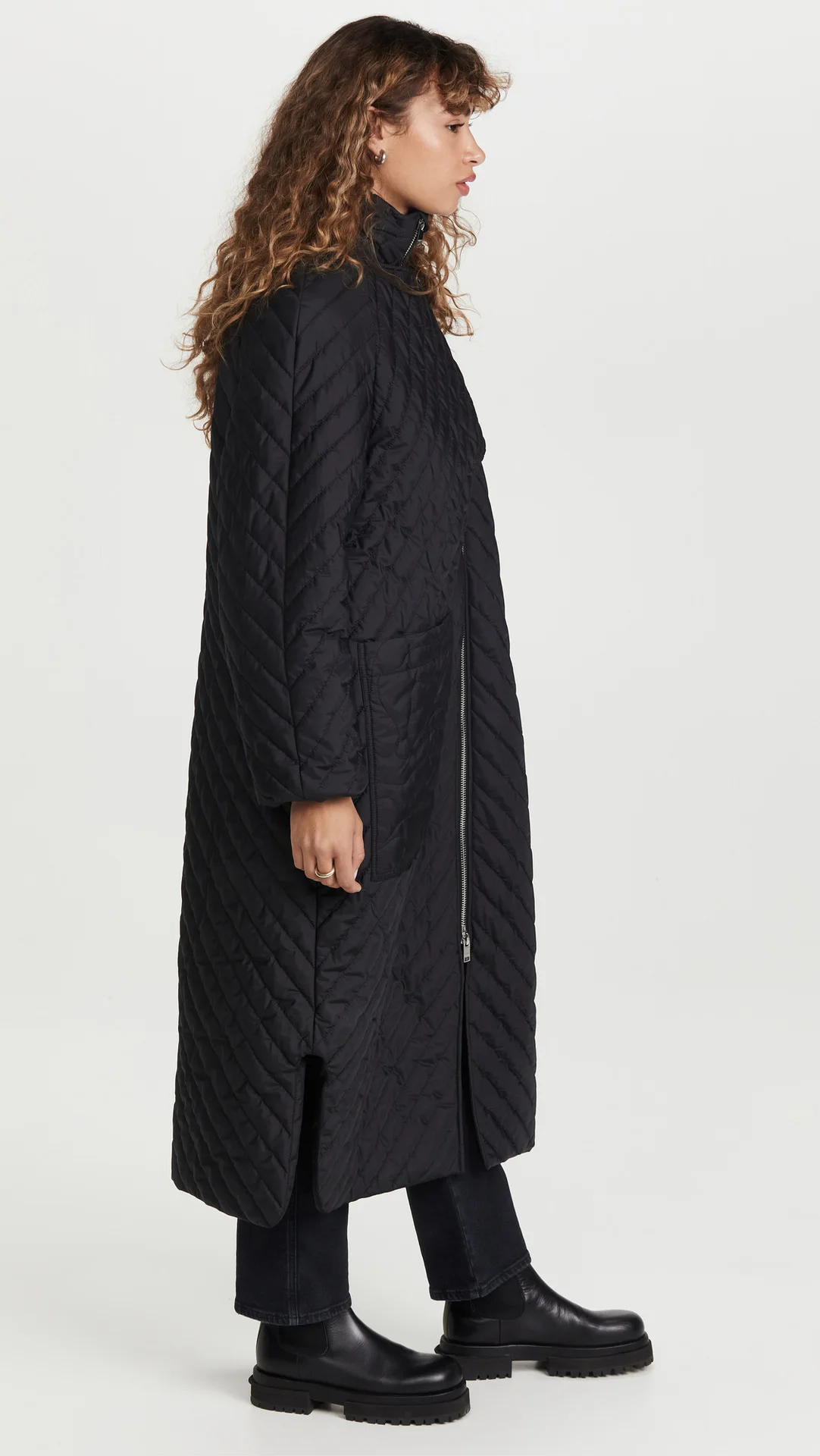 Winter clothes black zipper long cotton coat jacket check pattern cotton jacket coat cotton coat women