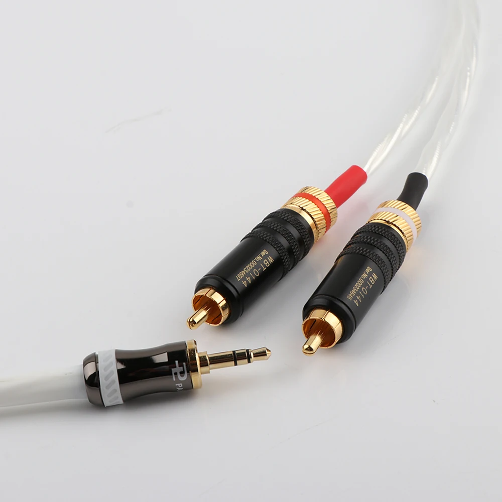 Odin посеребренный провод от 2RCA до 3 5 мм аудио кабель HiFi стерео AUX Jack Y сплиттер для