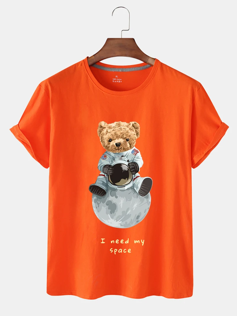 

Quick-Drying Cute Astronaut Bear Pattern Printing Pure and Fresh Fitness Short Sleeve Lady's T-shirt Graphic Tee 2021 New