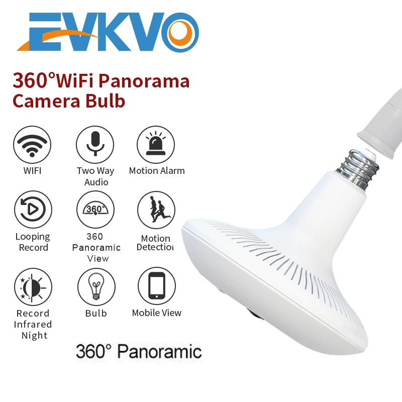 EVKVO 1080P 360 градусов панорамная IP лампы Камера инфракрасный Ночное видение ИК