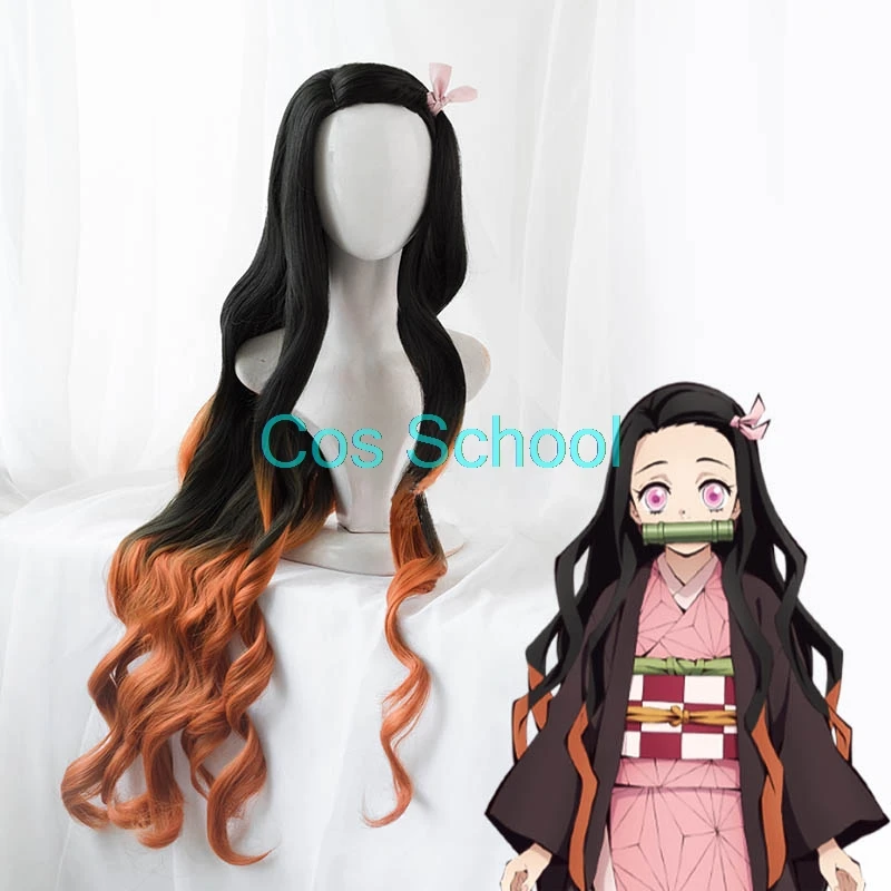 Cos School Demon Slayer Kimetsu no Yaiba Nezuko Tanjirou Kamado, парики Zenitsu Agatsuma для косплея, аниме, парик+ шапки