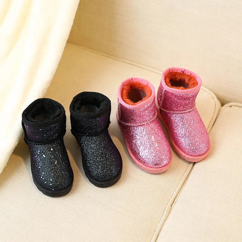 CUZULLAA/Новинка Модные зимние ботинки с блестками для девочек Обувь плюшевой