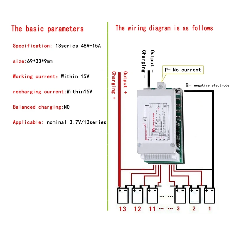 13S 48V 15A литий-ионная Защитная плата Lipolymer Battery BMS PCB Board с радиатором для E-Bike EScooter |