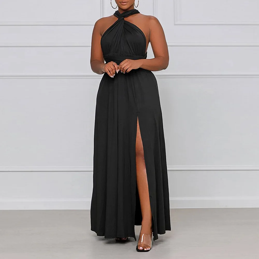 

ZJFZML ZZ Women Clothing Dress Plus Size Off Shoulder Cross Backless Side High Split Holiday Dresses Dropshipping Wholesale
