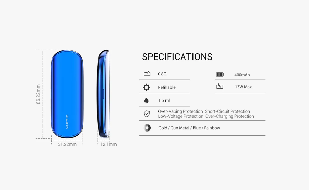 Оригинальные Vaptio Гладкий Vape pod системы комплекты электронных сигарет со свежим UI испаритель и 400 мАч встроенный аккумулятор 1,5 мл pod
