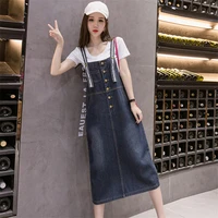 jeans dress women suspenders denim dresses summer overalls 2021 korean fashion long sundress robe femme