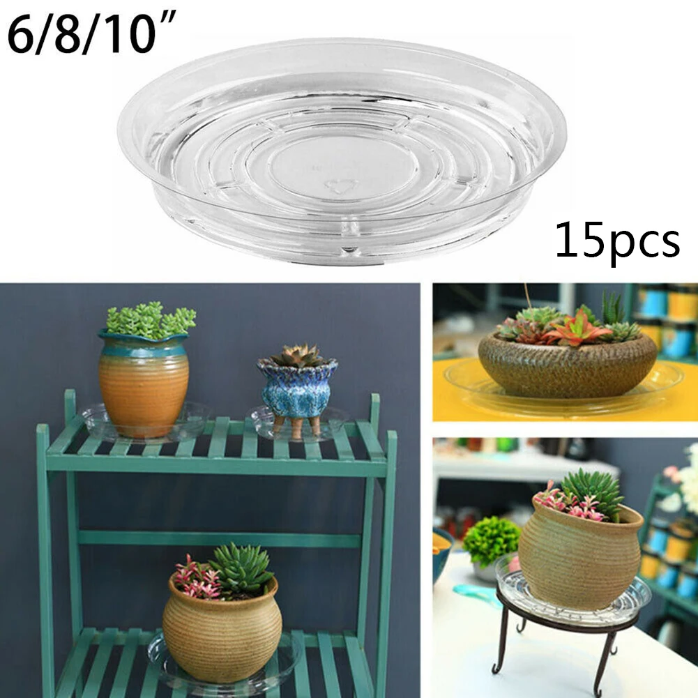 

15PCS 6/8/10Inch Garden PET Plastic Plant Indoor Transparent Flower Pot Tray Flower Pot Mat Mesh Pad Support