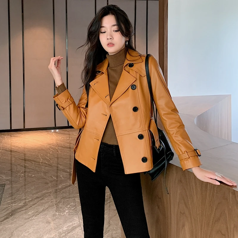 

JCHB 2021 new autumn and winter layer sheepskin genuine leather coat women's leather jacket windbreaker motorcycle clothing