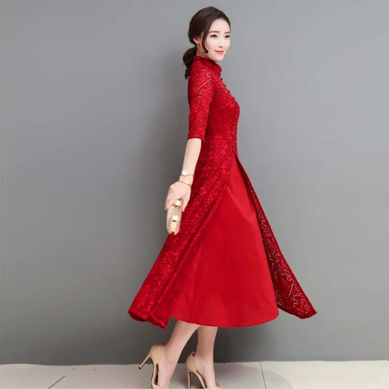 Платье женское традиционное в китайском стиле Элегантное Шелковое хлопковое