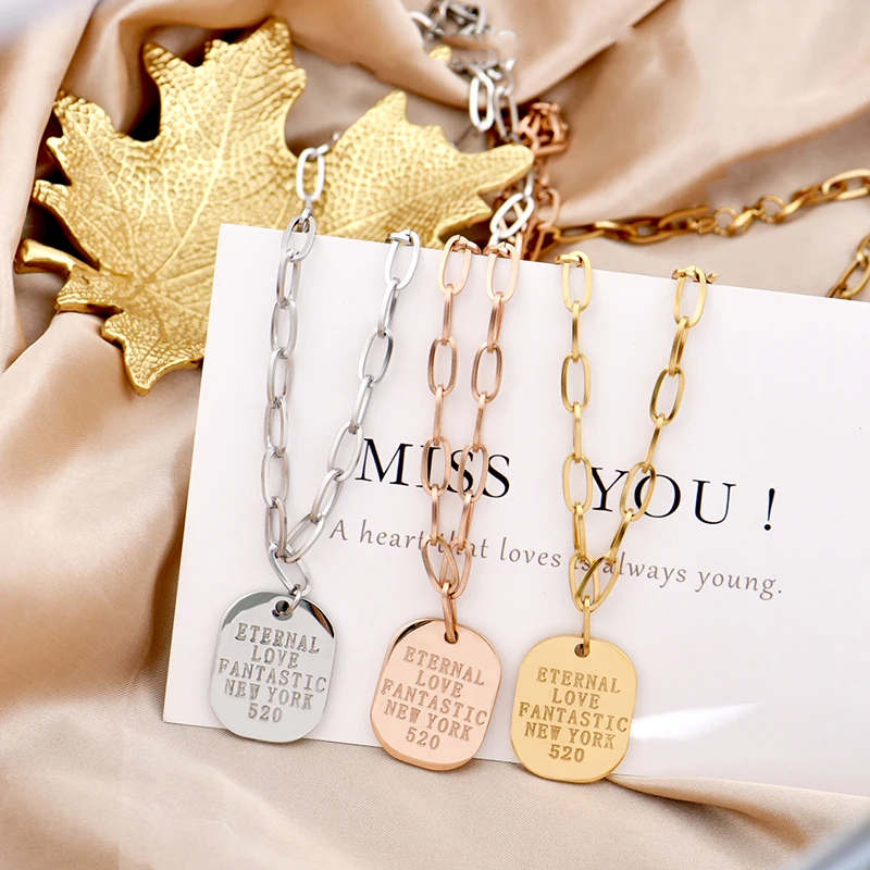 

316L stainless steel light luxury niche patchwork square brand pendant necklace collarbone chain simple sweater decoration