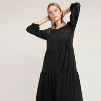 women casual a line solid loose o neck three quarter sleeve mid dress 2021 new fashion office lady autumn chic dress