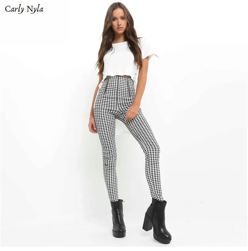 Carly Nyla/серые белые клетчатые брюки спортивные женские с боковой полосой