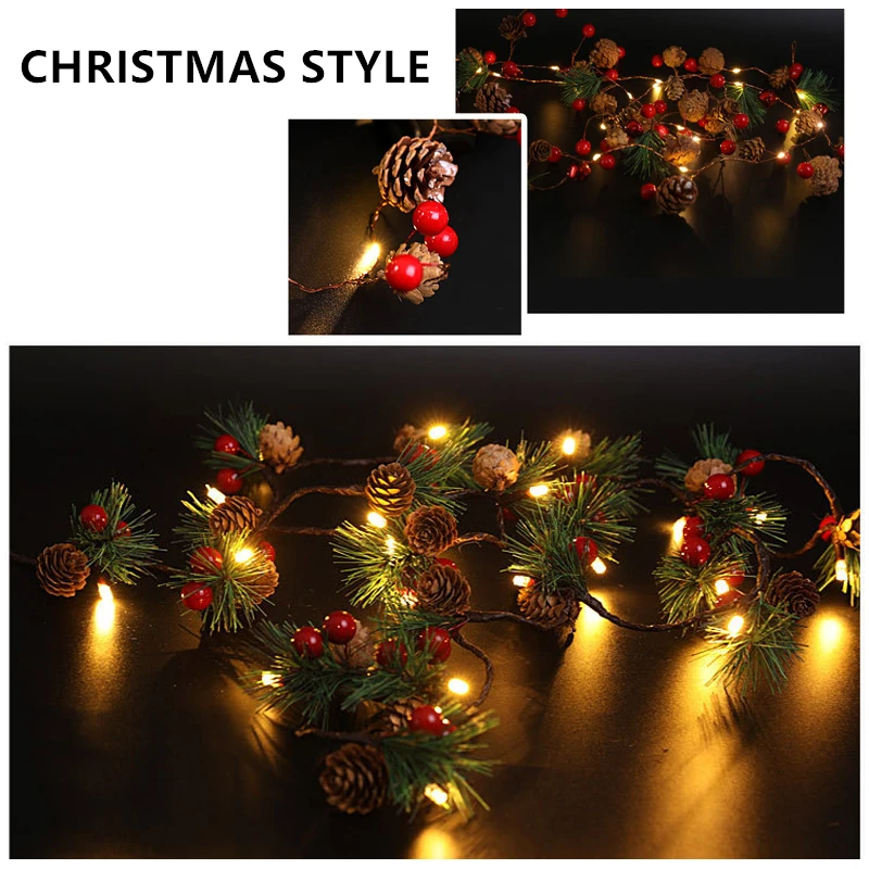 20 Led медный провод сосновый конус цветы светодиодные гирлянды Рождественские