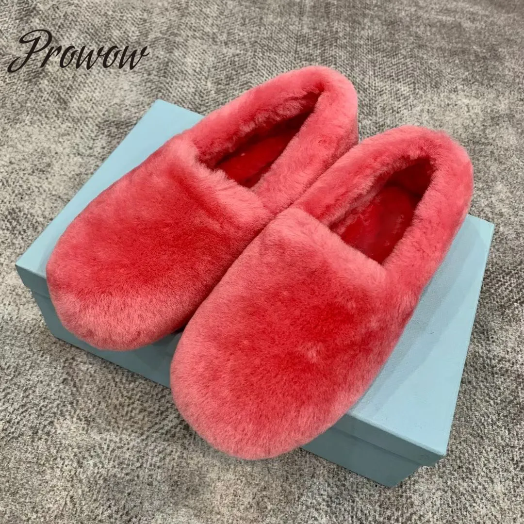 

Prowow New Autumn Winter Fur Designer Warm Loafer Flats Fashion Vacation Flats Shoes Women Zapatos Mujer