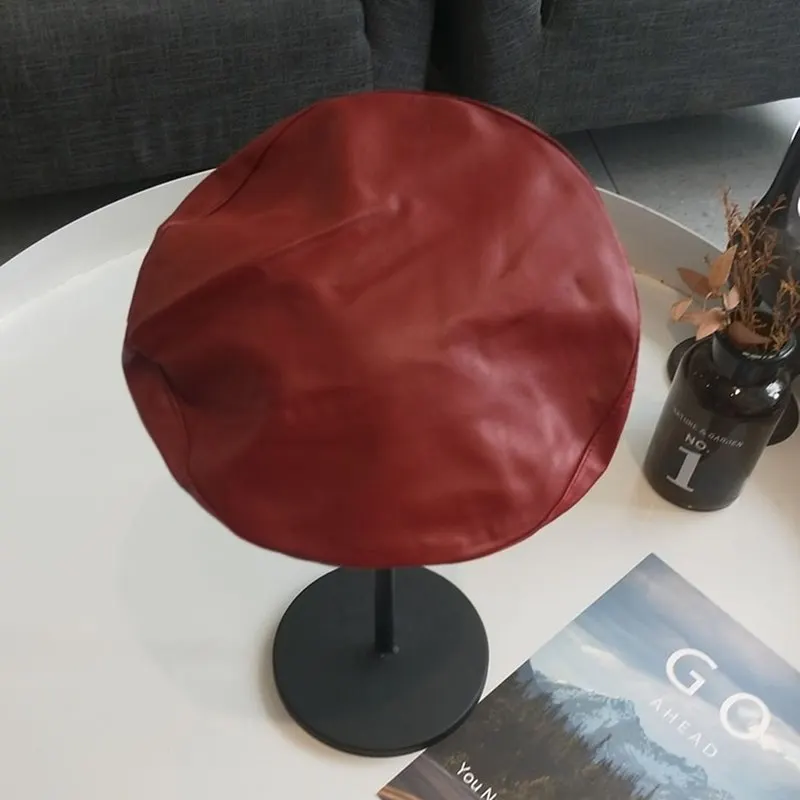 Винтажный берет из искусственной кожи для женщин и мужчин осенне-зимняя плоская