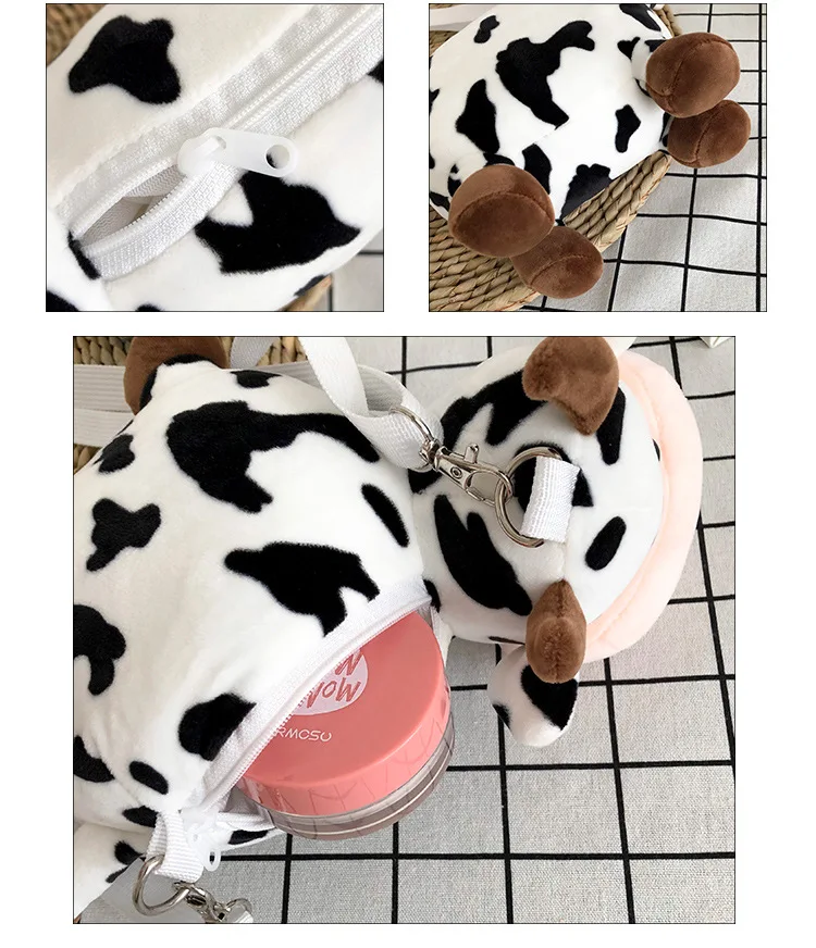 

2020 Cute Soft Stuffed Animals Cow Crossbody Bags Cartoon Lovely Milk Cow Shoulder Handbags Animal Bag Toys Women Plush Doll Bag
