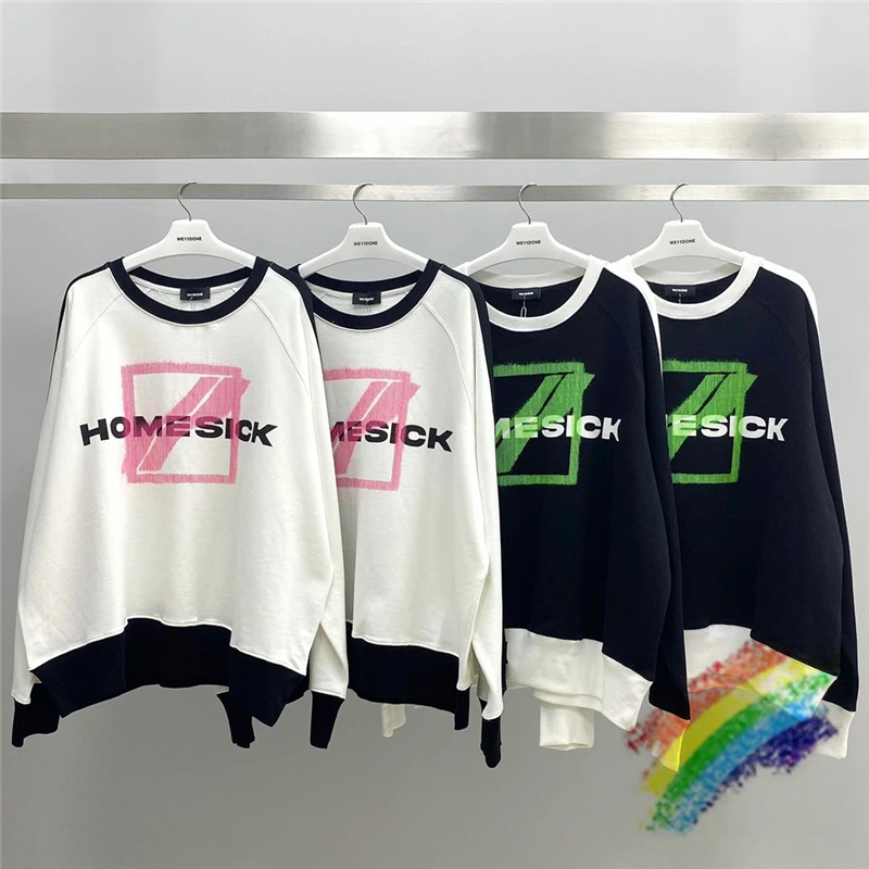 

2021FW WE11DONE Sweatshirts Men Women 1:1 High Quality Black And White Patchwork Square Welldone Hoodie Oversize Crewneck