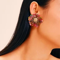 fashion color flower dangle earrings womens design pendant acrylic flower personality exaggerated flower earrings jewelry