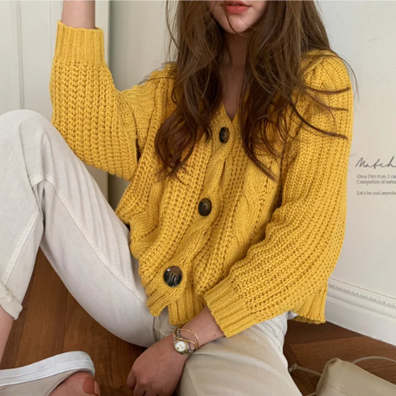 Женский вязаный кардиган с длинным рукавом теплый свободный Короткий