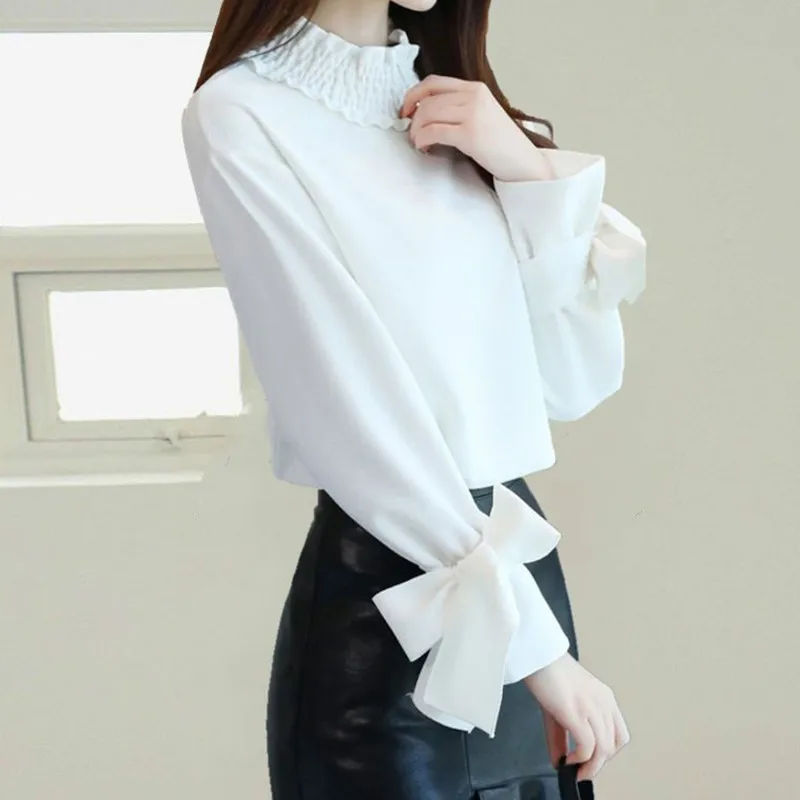 Блузка женская шифоновая с длинным рукавом модный топ для офиса Однотонная