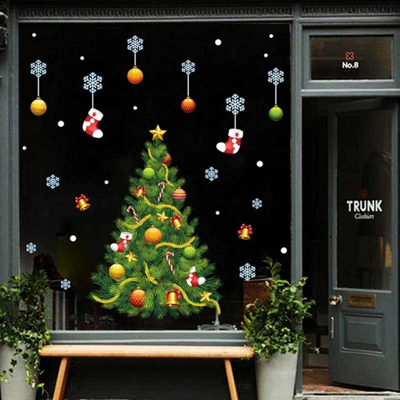 Зеленая Рождественская елка украшения настенные наклейки Виниловый фон