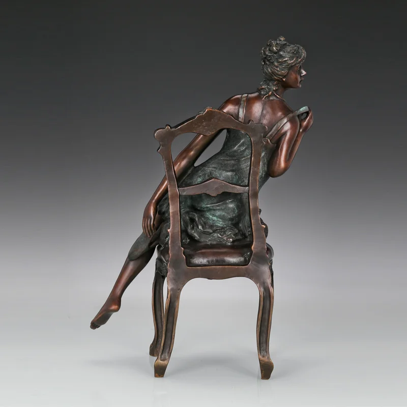 

Bronze Woman Statue Sitting on Chair Sexy Girl Bare Chest Sculpture European Art Lost-Wax Hot Casting Upscale Decoration