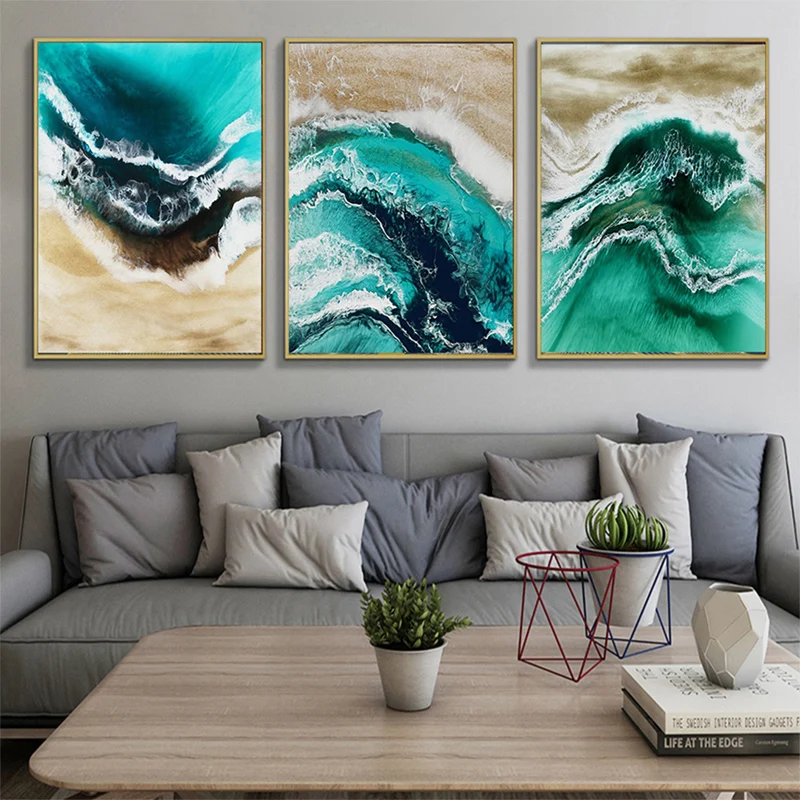 

Green sea wave 5D Diy diamond painting Full Square Round Drill mosaic embroidery sale needlework beach art TriptychZP-1782