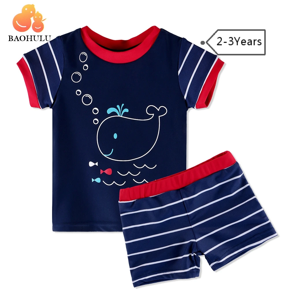 BAOHULU/милый мультяшный детский купальник с коротким рукавом UPF50+ одежда для купания для маленьких мальчиков; детские купальные костюмы для серфинга - Цвет: Navy 2-3Years