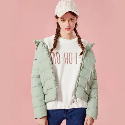SEMIR женский стеганый легкий короткий пуховик с капюшоном с наклонным карманом, Женская пуховая куртка на подкладке - Цвет: Pink green