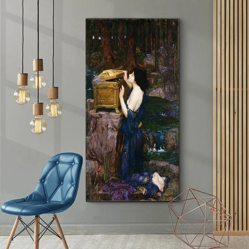 

Holover Холст Картина маслом эстетическое домашний декор Уильям уотерхауз "Pandora,1896" Романтика мифологии Плакат стены искусства