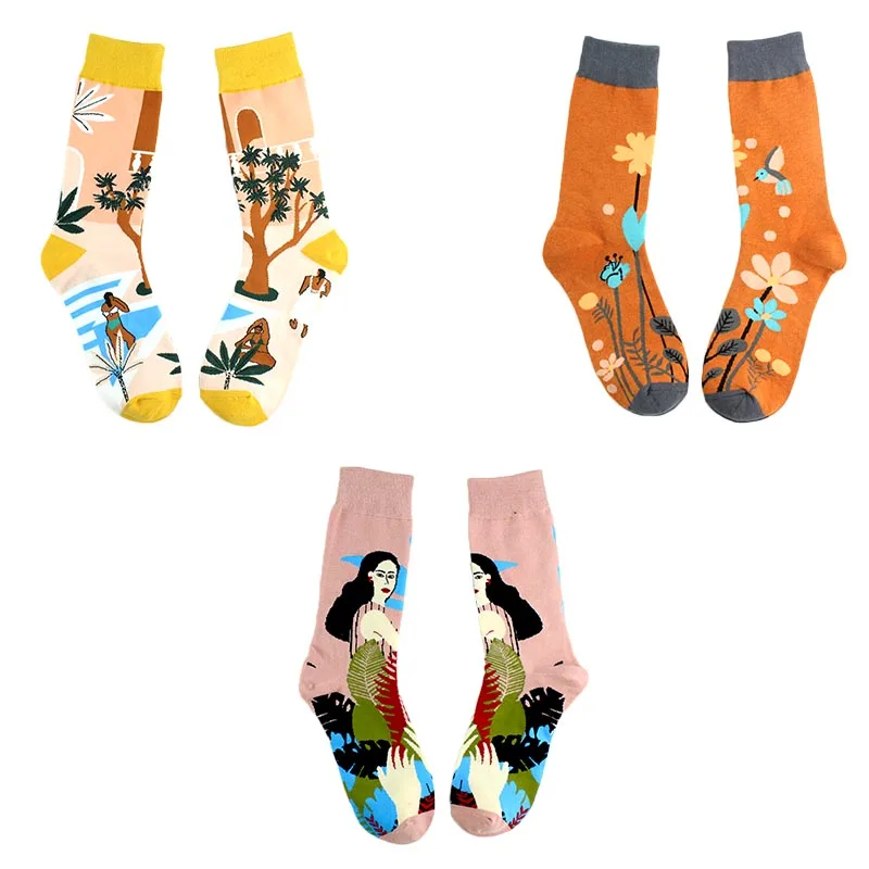 Женские носки в стиле Харадзюку яркие забавные хип хоп для осеннего или зимнего