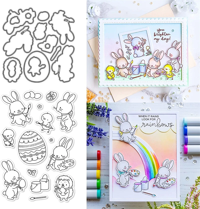 

Stamp and Cutting Dies Set for DIY Craft Scrapbooking Card Making Friends Greetings Happy Birthday Animals