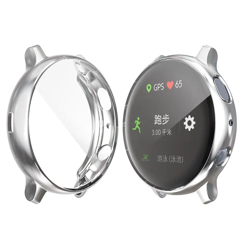 silver Чехол для galaxy watch active 2, для galaxy watch active, 40 мм, 44 мм, защитный чехол для экрана, аксессуары для часов, неполное покрытие - Цвет: silver