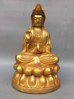 15chinese temple collection old bronze gilt guanyin bodhisattva statue sitting buddha enshrine the buddha ornaments town house