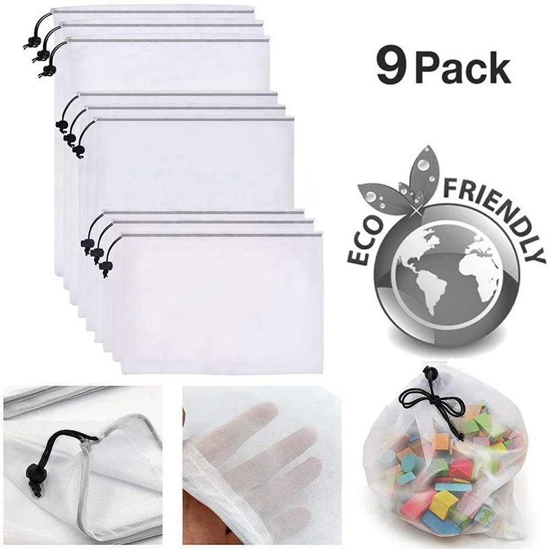 9 шт. многоразовые сетчатые продуктовые сумки Экологически чистая моющаяся