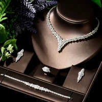 hibride trendy 4pcs jewelry set for women wedding party cubic zircon necklace earring crystal dubai bridal jewelry bijoux n 48